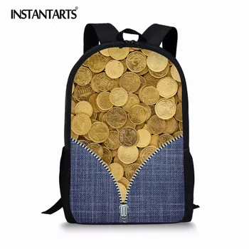 

INSTANTARTS Hip-Hop Style Denim Zipper Pattern Children Backpack Casual Travel Large Laptop Bagpack Man Knapsack School Bags Boy