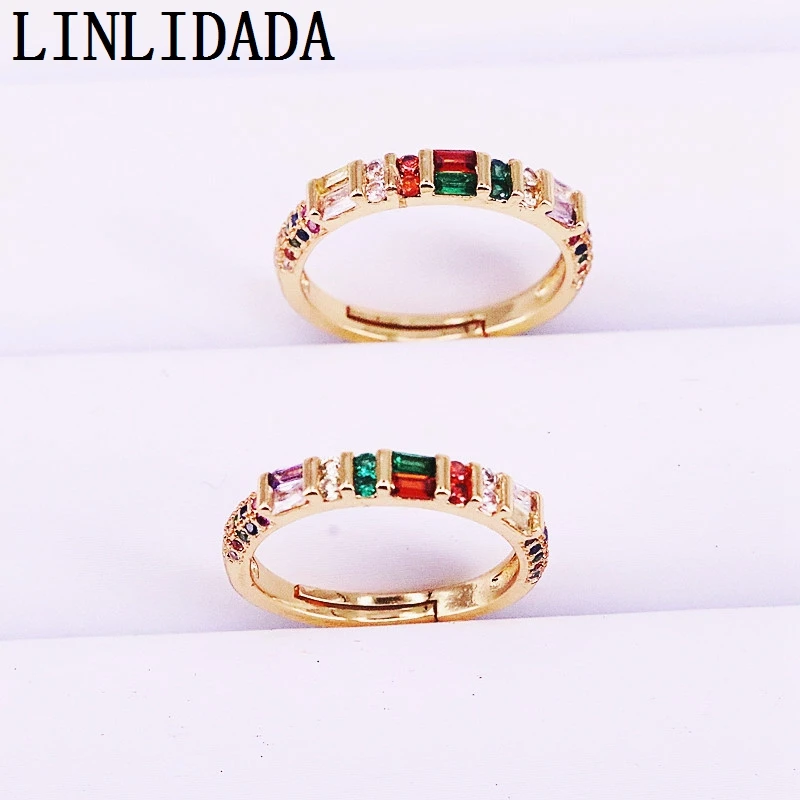 

8Pcs Gold Filled Charm Fashion Micro Pave CZ Colorful Zirconia Rainbow Adjusted Rings Engagement Jewelry Gifts