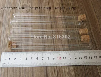 

50pcs/lot Glass Tube With Cork, Glass Container, Test Glass Tube 15*153mm