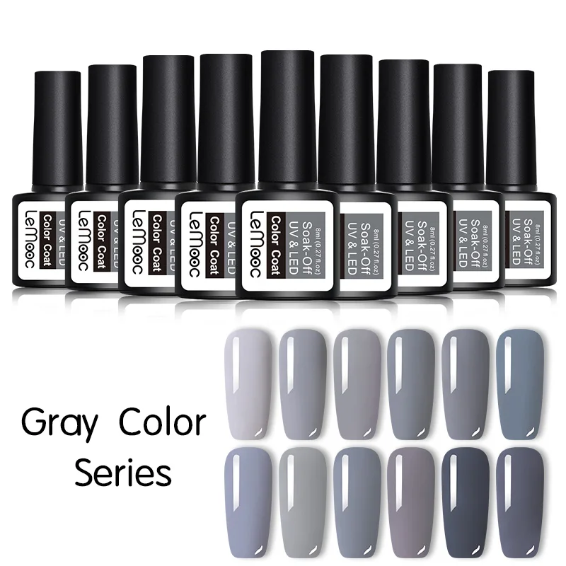 

LEMOOC Hybrid Primer Nail Gel Lak 8ML Gray Color Series Nail Gel Polish Soak Off Nails Gel UV Color Nail Art Gel Lacquer Varnish