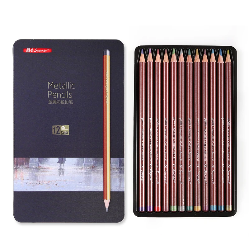 Kritne Colored Pencil, 12 Colors Metallic Pencils Non-toxic Black Wood  Colored Pencils Set for Coloring Books, Metallic Color Pencils 