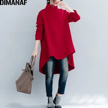 

Dimanaf Plus Size Women Pullover Winter Warm Hoodies Sweatshirts Cotton Knitted Thicken Top Female Turtleneck Loose Clothes