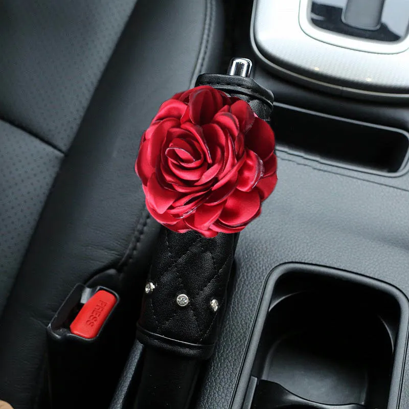 Cute-Camellia-Flower-Leather-Car-Handbrake-Cover-Gears-Shift-Case-Crystal-Safty-Belt-Car-Interior-Accessories (1)