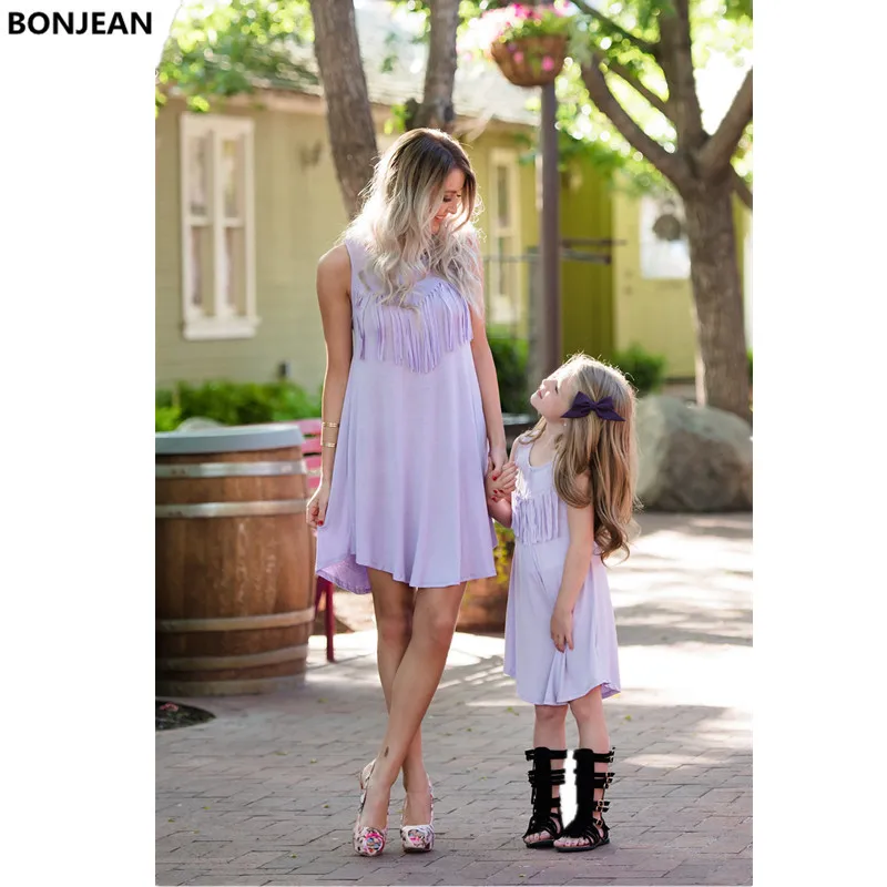 

Mother Daughter Dresses Baby Girl Wedding Princess Dress Mommy and Me Clothes Elegant Tassel Love Mama Mum and Daughter Clothes