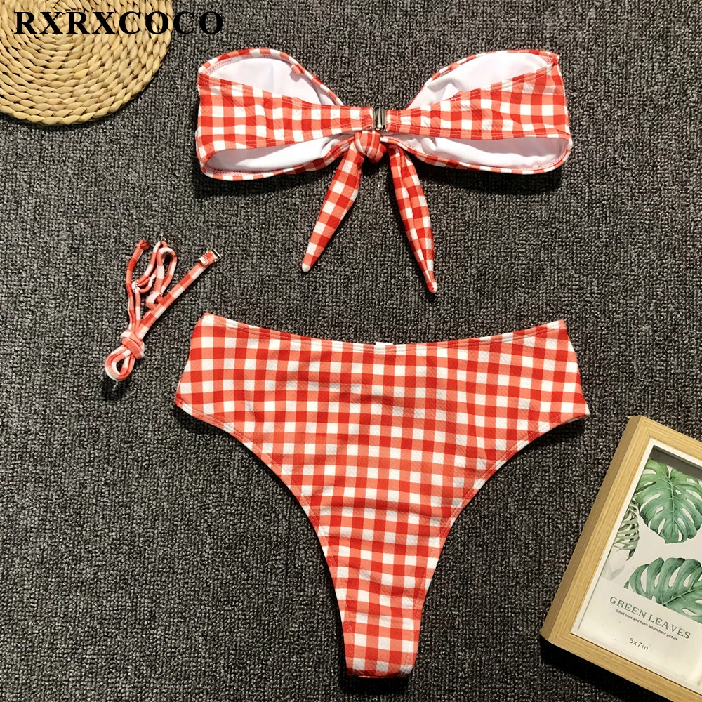 RXRXCOCO бикини купальник женский купальник бандо Высокая талия бикини набор купальный костюм с пуш-ап женская летняя пляжная одежда бикини