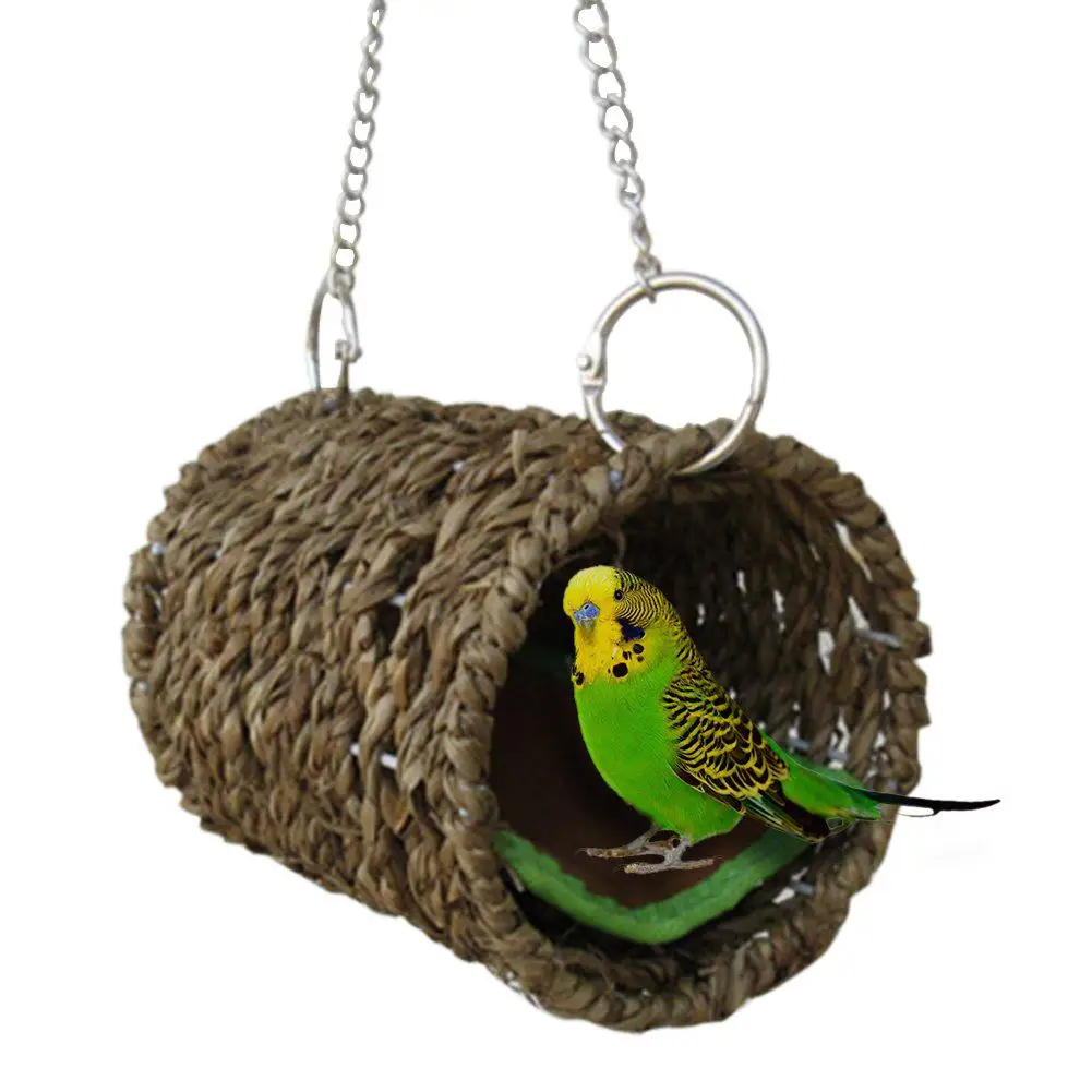 QBLEEV Winter Warm Bird Nest,Parrot Windproof Hut House Hanging Hammock,Plush Fluffy Bird Cage Toy in Winter 