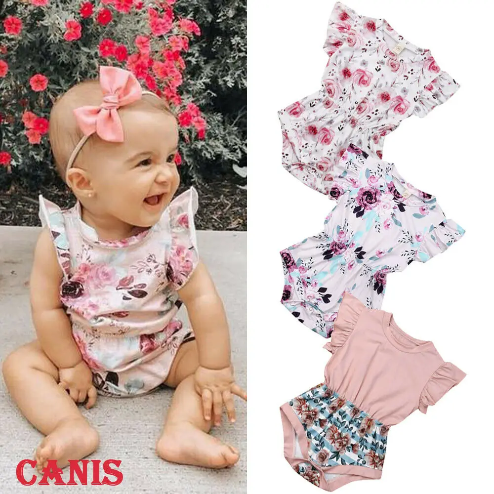 

Pudcoco 2019 Summer 0-24M Baby Girls Clothes Floral Ruffles Jumpsuit Bodysuit Sunsuit Casual Outfits