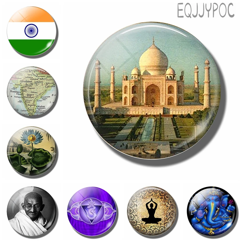 Taj Mahal магниты для холодильника 30 мм индийский Знаковый флаг карта Йога Ganesha