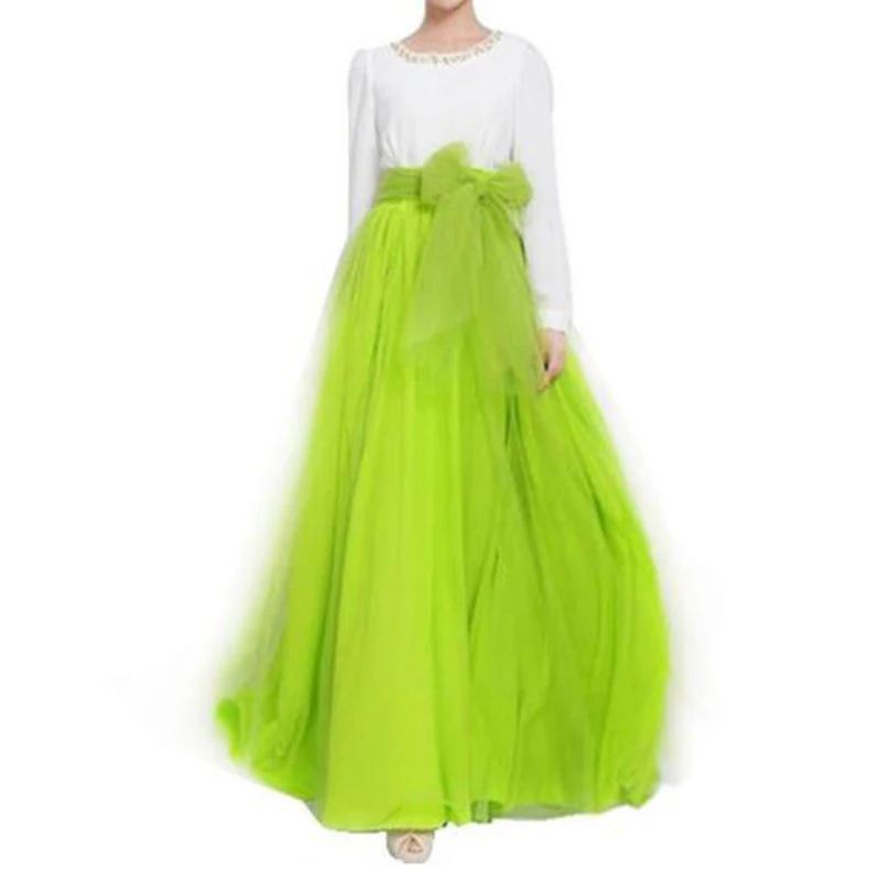 U-SWEAR длинная юбка макси, осенняя Женская фатиновая юбка, юбка-пачка для подружки невесты, бальное платье размера плюс, Faldas Saias Femininas Jupe - Цвет: Fruit Green