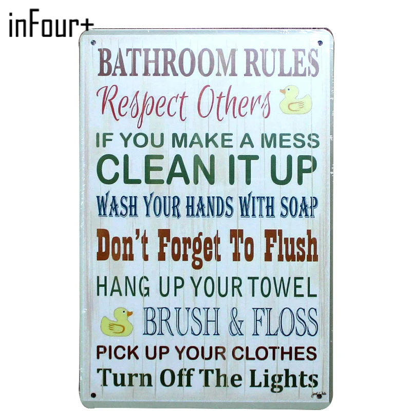 [InFour+] Правила ванной комнаты металлические вывески семейный домашний декор винтажные жестяные вывески для паба винтажные декоративные тарелки металлические настенные художественные таблички