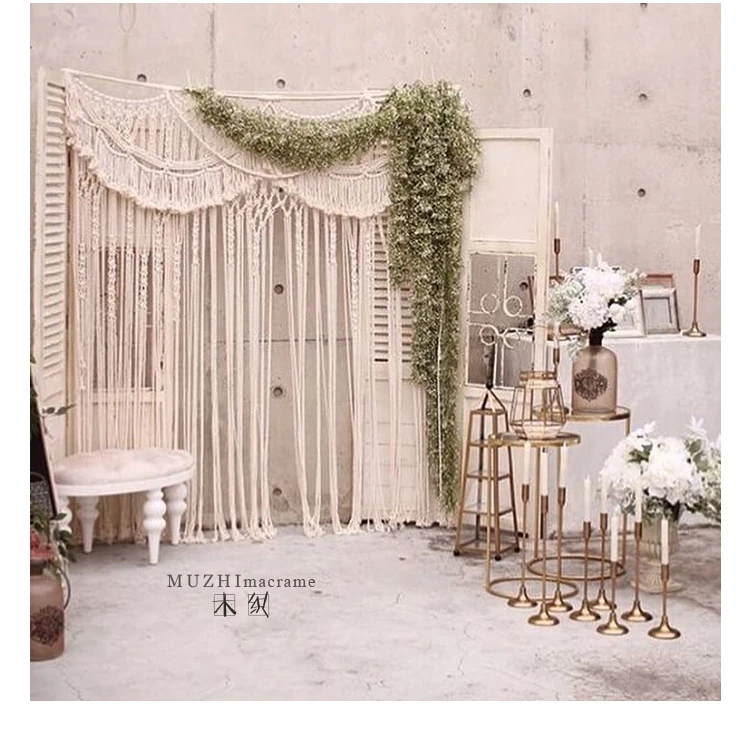 

Wedding party background curtain arch woven tapestry macrame rope tassel partition 150cmx180cm