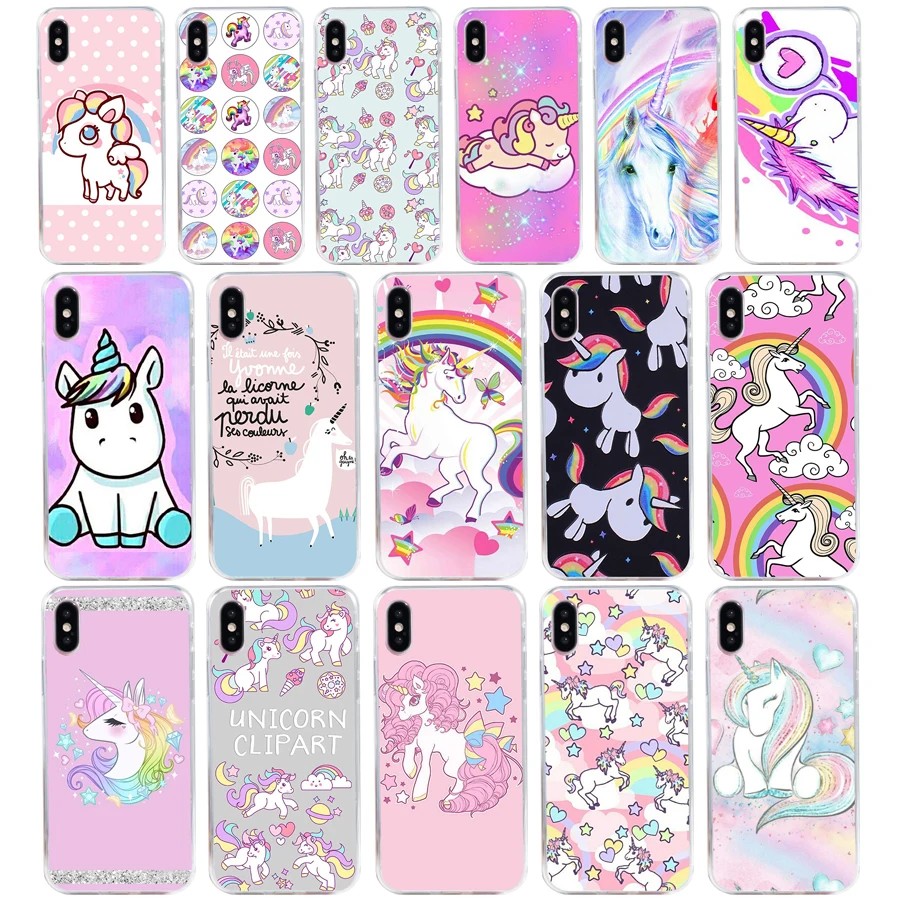 167SD Rainbow Lovely Unicorn gift Soft Silicone Tpu Cover phone Case for iphone 5 5s se X XR XS Max case | Мобильные телефоны и