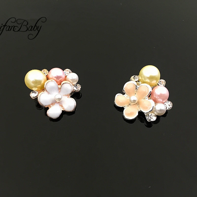 

Pearl Buttons For hair Accessories flat back rhinestone metal buttons