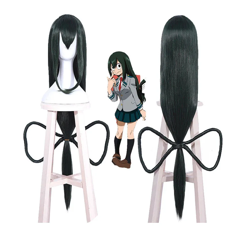 

My Hero Academia Asui Tsuyu Cosplay Wig Long Straight Green Bow Hair Full Wig Cosplay Wigs +wig Cap Cosplay Costumes