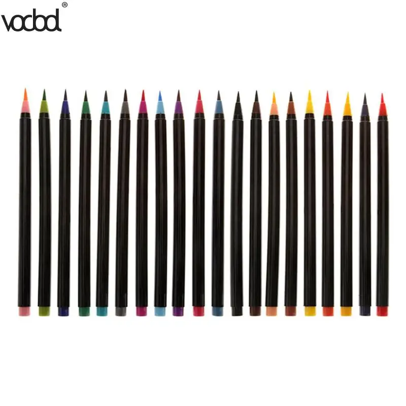 Goede VODOOL 1 set 20 Kleuren Zachte Aquarel Pen handgeschilderde Kalligrafie Schilderen Potlood Kids Tekening Pennen Art Verf Gereedschap levert