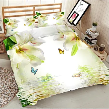 

3D Lily Luxury Bedding set winter Double King Queen size Bedsheet set Duvet cover Pillowcases