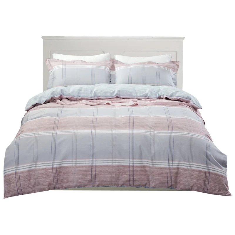 

2019 Fashion Simple Style Four Piece Sets 100% Cotton Quilt Sheets Pillowcase Luxury Breathable Plaid Four Piece Sets