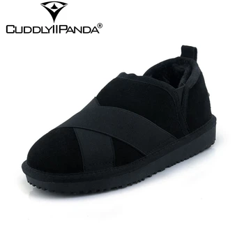 

CuddlyIIPanda 2019 Cross-tied Winter Boots Cow Suede Plus Size 35-43 Women Snow Boots Artificial Wool Ankle Boots Botas Mujer