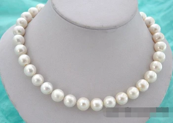 

FREE SHIPPING>>>17"12mm round white freshwater pearl necklace
