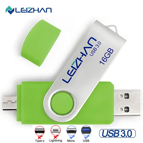 LEIZHAN 128 ГБ флеш-накопитель USB 3,0 Микро Флешка фото палка для samsung Galaxy S7/S6/S5/S4/S3 64 ГБ 32 ГБ 16 ГБ 8 ГБ карта памяти - Цвет: Micro-USB 3.0-Green