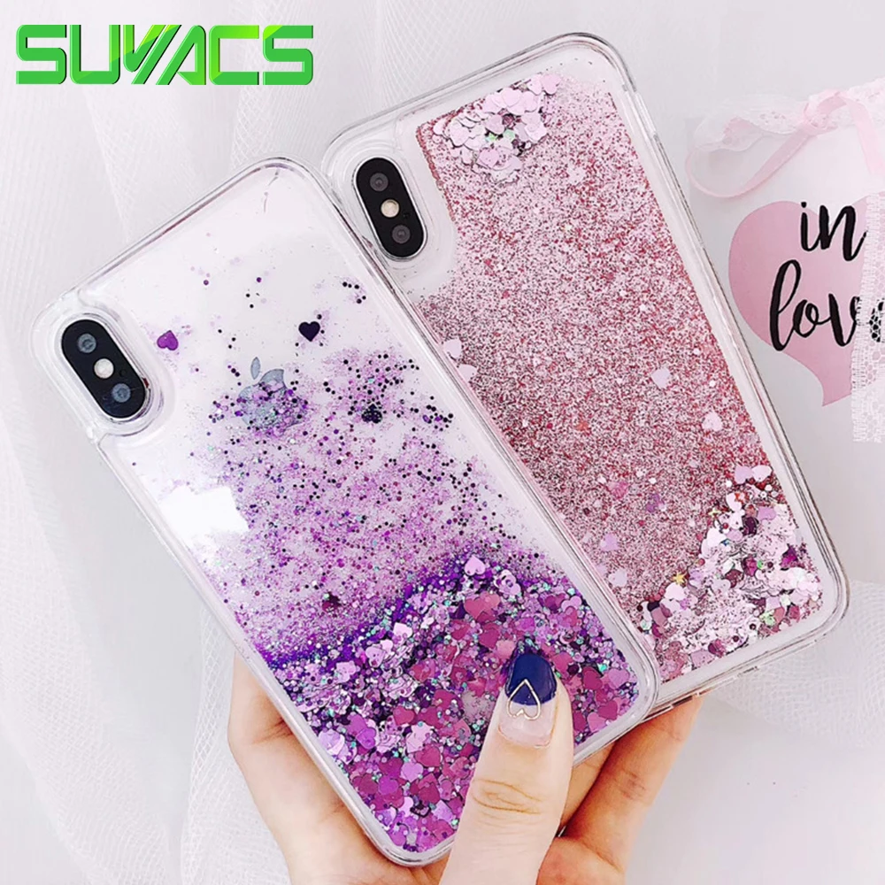 

SUYACS Love Heart Quicksand Phone Case For Samsung S7 Edge S8 9 Plus J3 J5 J7 (2017) EU For iPhone 7 8 XR XS MAX Soft Back Cover