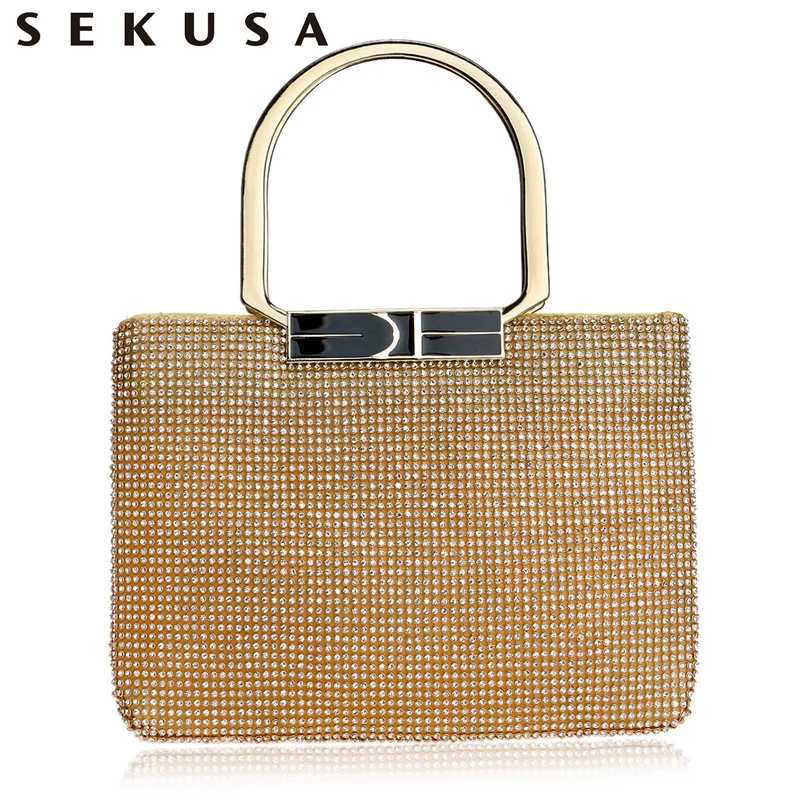 SEKUSA Rhinestones Women Evening Bag Chain Shoulder Handbags Crystal