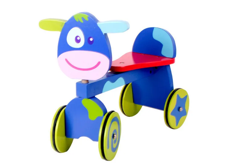 Top Selling Happy Cow 4 wheel Wooden Ride On Scooter Wooden Baby Car