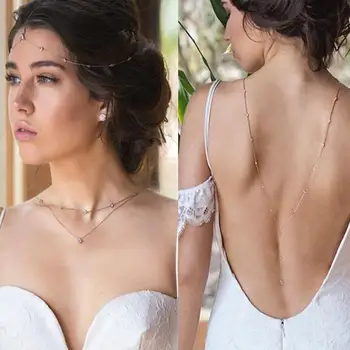 

Fashion Necklaces Rhinestone Inlaid Long Drop Bridal Back Necklace Lady Body Chain Wedding Party Statement Jewelry For Women