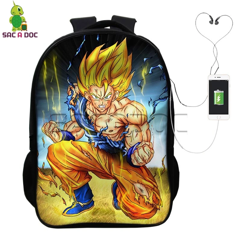 Dragon Ball Z Супер Саян Гоку рюкзак Веджета разъем для наушников ноутбук рюкзак подростков школьная дорожная сумка с USB зарядка