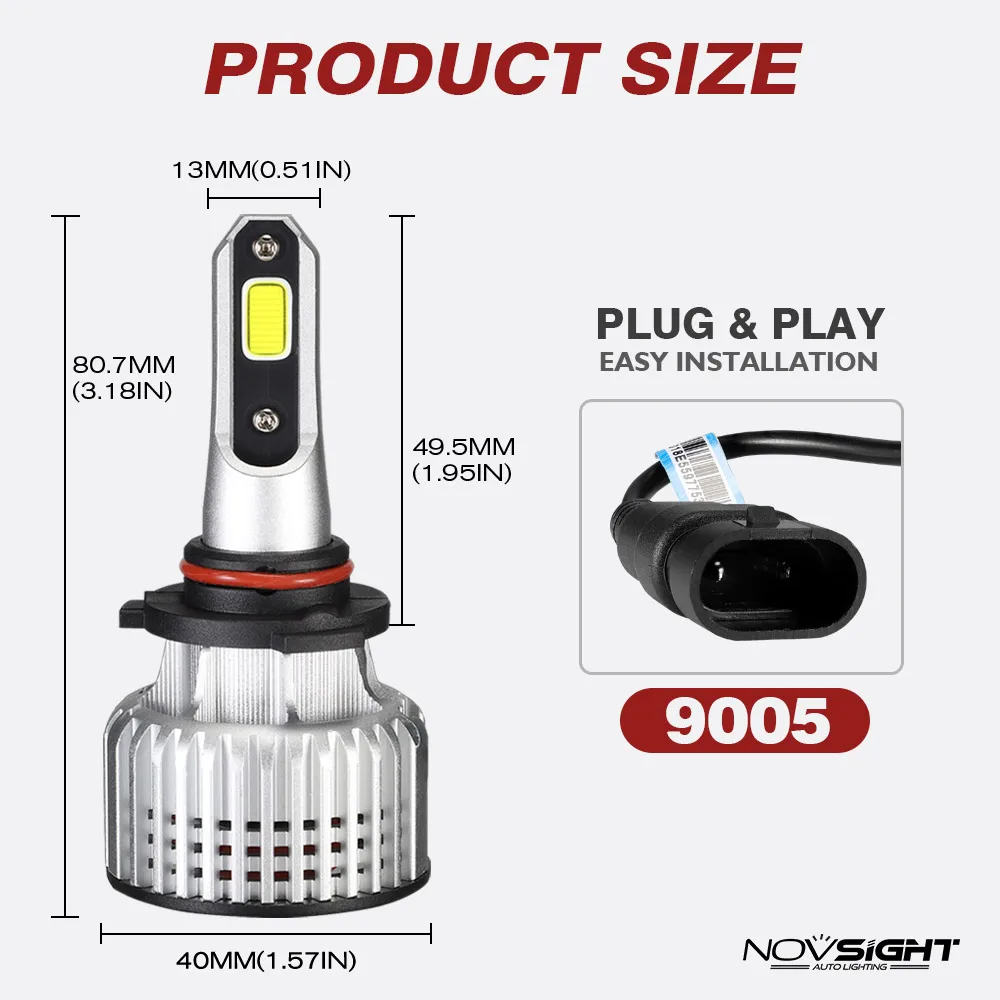 NOVSIGHT 2 шт. автомобильный H1 светодиодный фары 6500 к супер яркий H4 H7 светодиодный H11 H8 супер долгий срок службы Автомобильная фара Набор