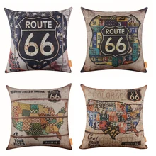 LINKWELL 18 x18 1PC Vintage American Style USA Map Route 66 National Flag Garage font b
