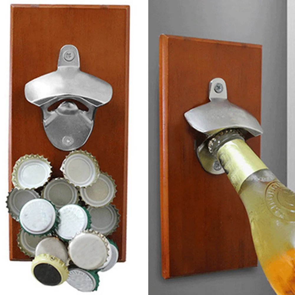Магнитный открывалка для бутылок с настенным креплением на холодильник, магнитные пивные колпачки, кухонный инструмент