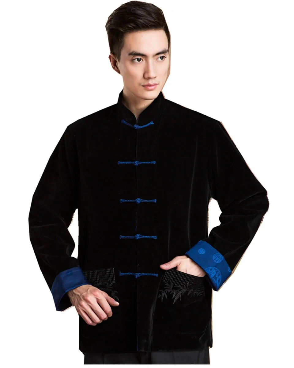 Шанхай история Новое поступление китайская рубашка Двусторонняя одежда куртка пальто китайский стиль куртка Двусторонняя куртка для мужчин 3 цвета - Цвет: Black Blue Two sides