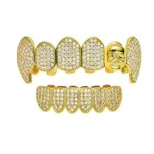 Череп зубы Grillz Iced Out AAA циркон Топ и низ зуб набор для мужчин женщин Мода зуб Grillz хип хоп ювелирные изделия