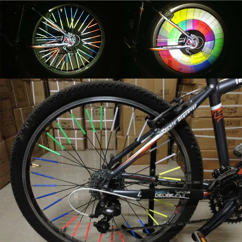 Sale 12Pcs Bicycle Mountain Bike Riding Wheel Rim Spoke Mount Clip Tube Warning Light Strip Reflector Reflective Outdoor 75mm 1