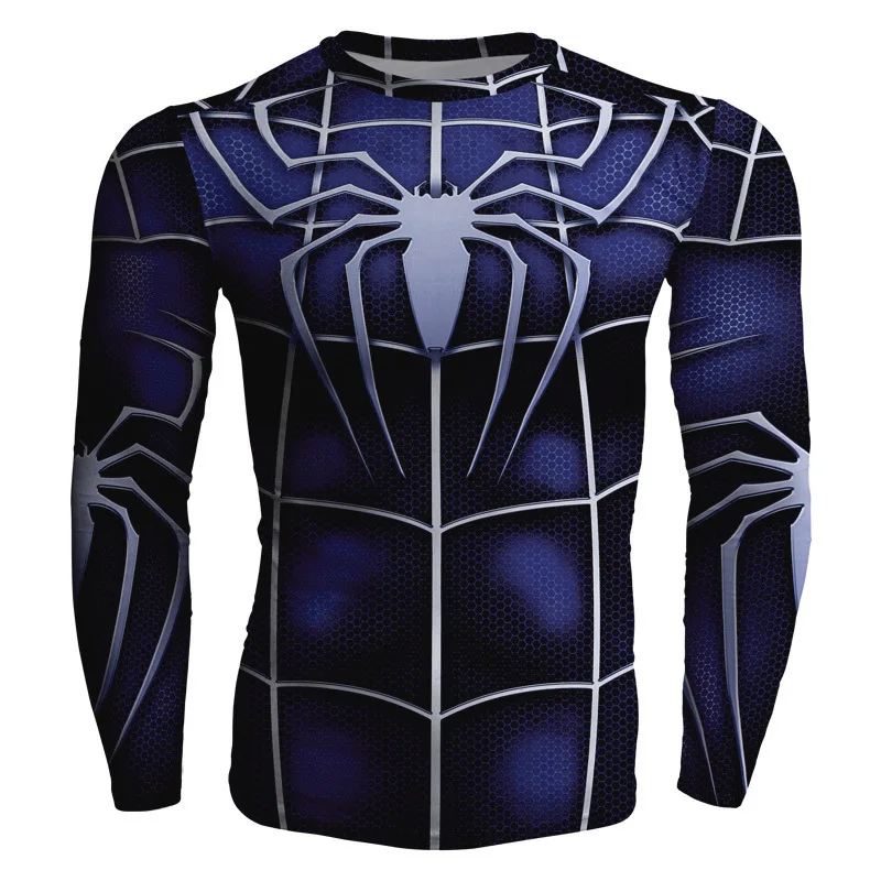 Спортивный фитнес мужской супергерой Бэтмен Человек-паук компрессионная строчка быстросохнущая Мужская футболка с длинными рукавами дышащая футболка