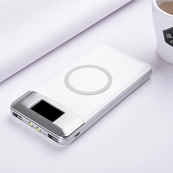 Универсальный 10000mAh 2 USB power Bank Qi Беспроводное зарядное устройство для samsung S8 S9 Xiaomi Внешний Аккумулятор быстрое зарядное устройство для мобильного телефона iPhone - Цвет: Белый