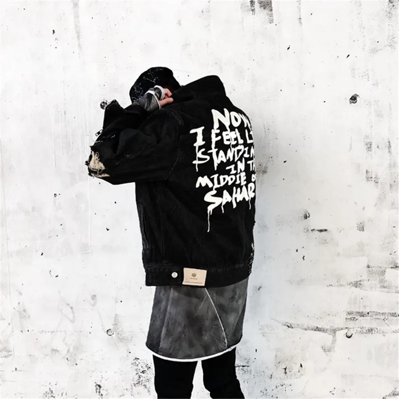 2019 Denim Jacket Men Streetwear Hip Hop Vintage Ripped Hole Zipper Jeans Jacket Motorcycle Hip Hop Autumn Washed Jacket Coat