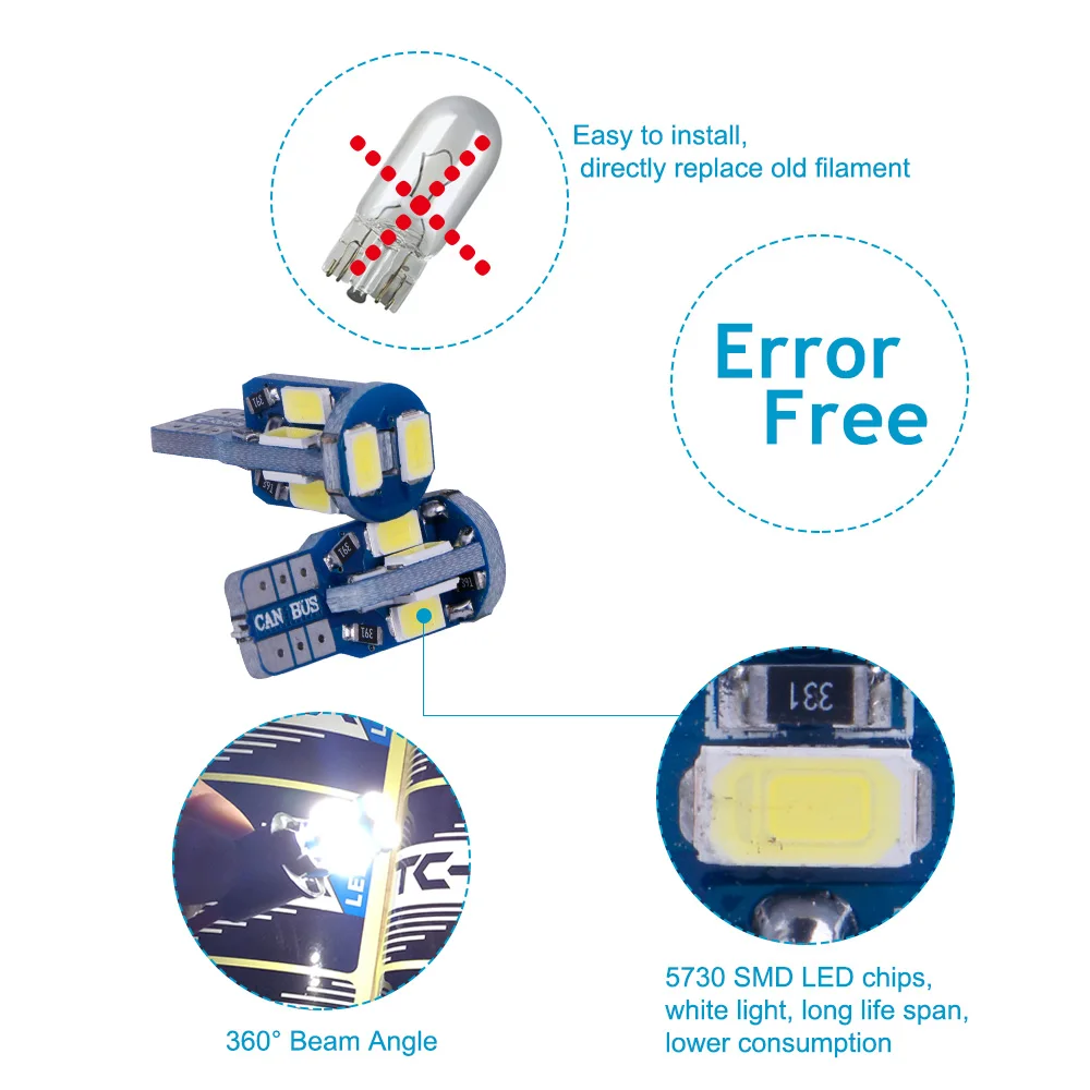 TC-X 2 шт. стайлинга автомобилей T10 LED Canbus W5W 10 светодиодов 5730 лампы SMD белый 12 В 6000 К интерьер автомобиля Сигнальные огни для парковка Сторона лампа