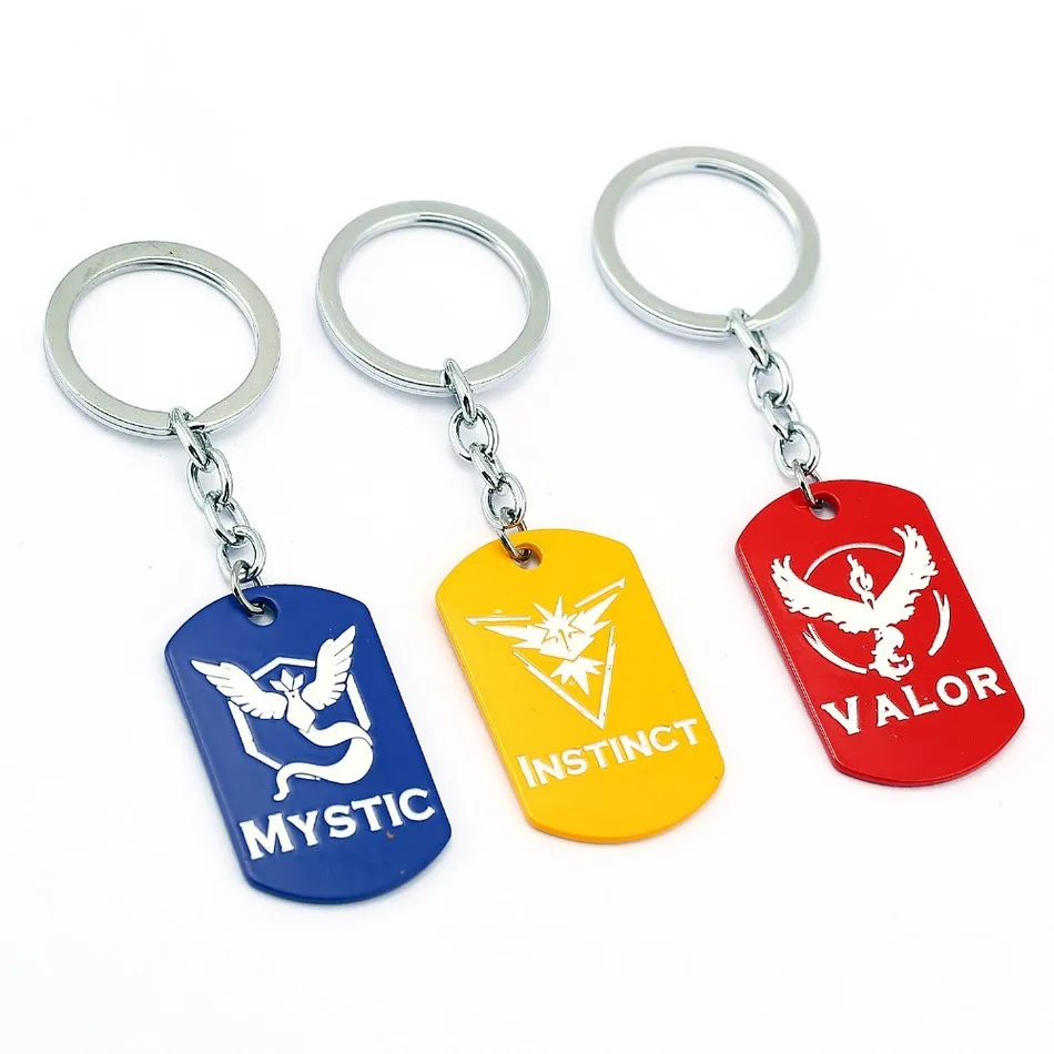 

Pokemon Go Keychain Instinct Valor Mystic Dog Tag Key Rings Holder Gift Chaveiro Car Key Chain Jewelry Game Souvenir