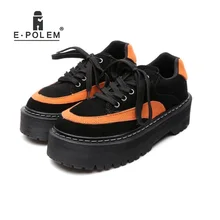 Модные Винтаж в сдержанном стиле с перекрестной шнуровкой обувь на платформе нубук Pantshoes черный/оранжевый Для женщин на шнуровке Ретро Лолита Весна клинья