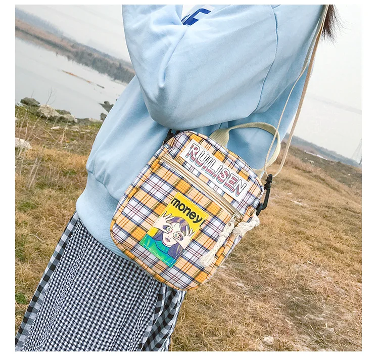 Новая модная сумка в стиле Харадзюку с клетчатым принтом, женские сумки через плечо, женская сумка через плечо, высокое качество, Студенческая Повседневная маленькая сумка с клапаном