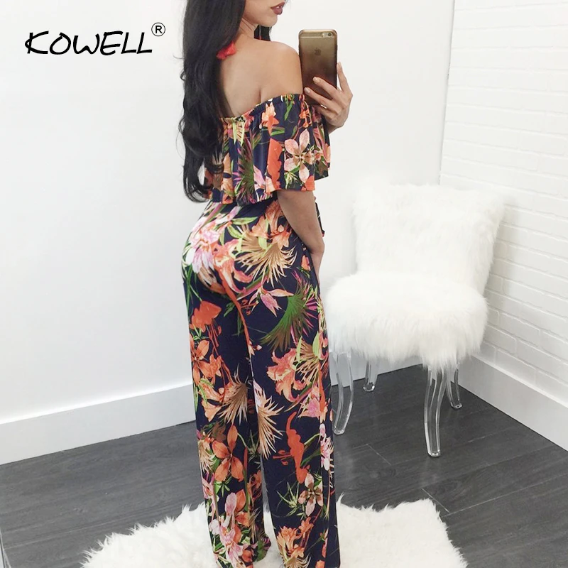 Hot Sale Bohemian Palm Print Lace Up Jumpsuits&Rompers Off Shoulder Plus Size Women Jumpsuit Summer Beach Sexy Jumpsuit Overalls