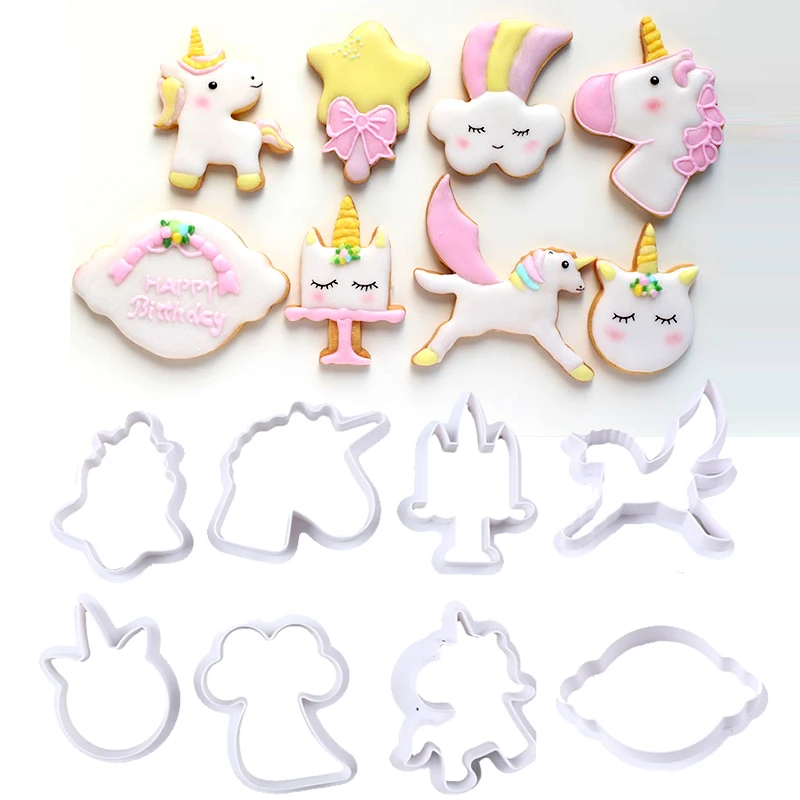 

8Pcs/Set Cookie Cutters DIY Fondant Cake Embossing Stencil Mold Gingerbread Mold Baking Tool Unicorn Template