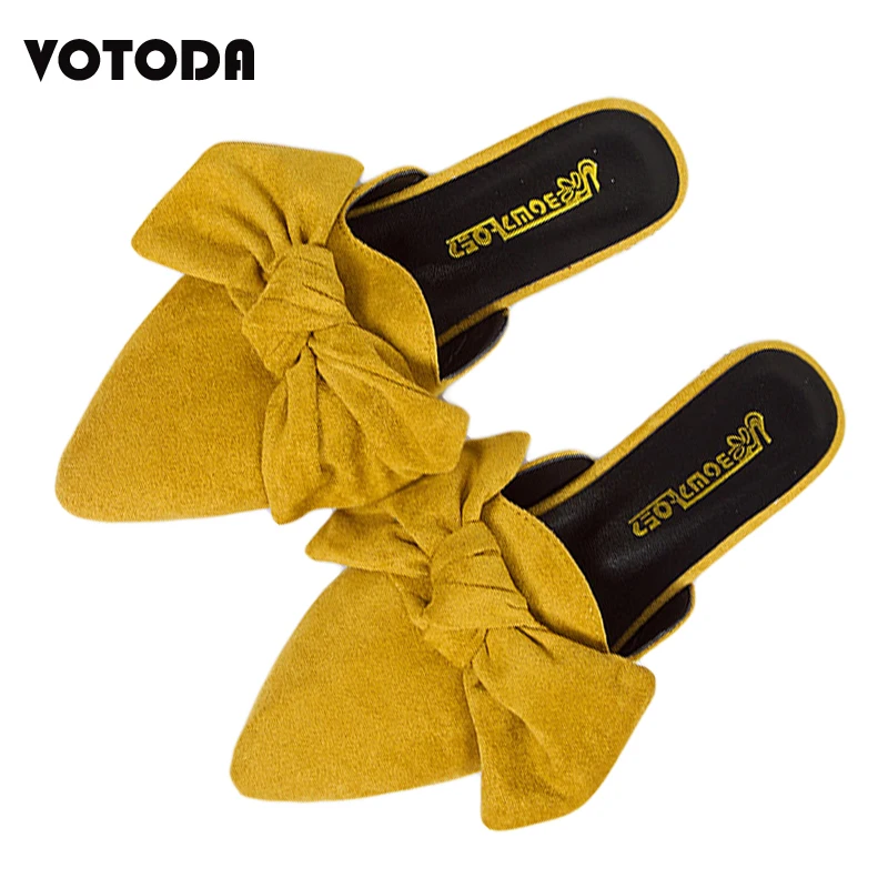 

New Fashion Luxury Women Mules Sandals Slip On Flip Flop Lovely Bow Slippers Sexy Pointed Slippers Pearl Square With Slides Shoe