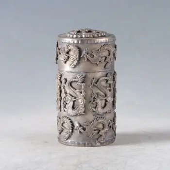 

EXQUISITE TIBETAN SILVER Copper DRAGON&PHOENIX PATTERN TOOTHPICK BOX