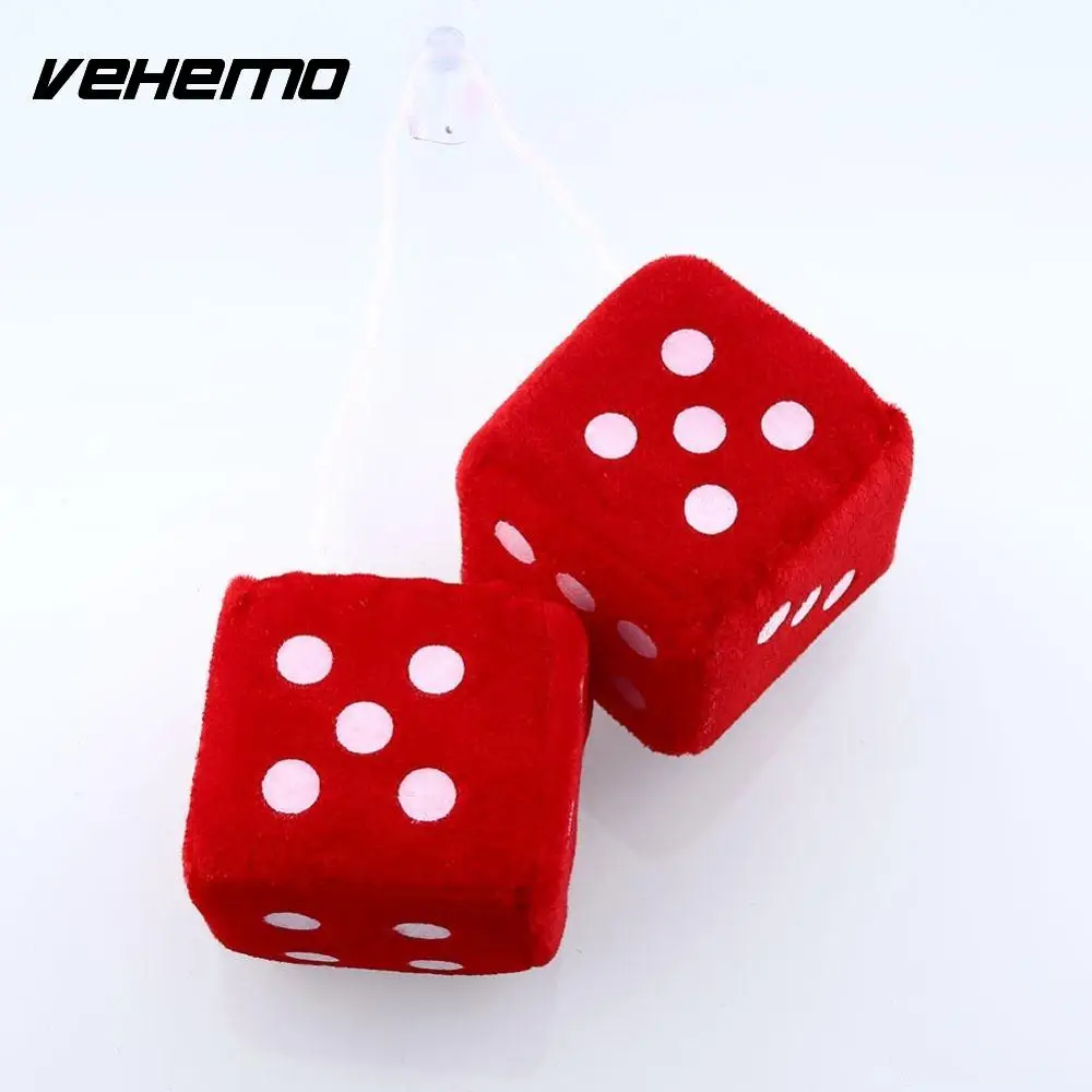 Vehemo, 2 шт., пара, синие пушистые плюшевые игральные кости, белые точки, задние зеркальные вешалки, винтажные автомобильные аксессуары, украшение автомобиля, Стайлинг автомобиля