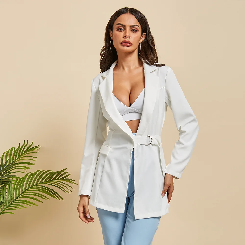 white blazer long sleeve women clothes fall 2019 ladies jackets and blazers for office plus size long blazer casual coat C7963