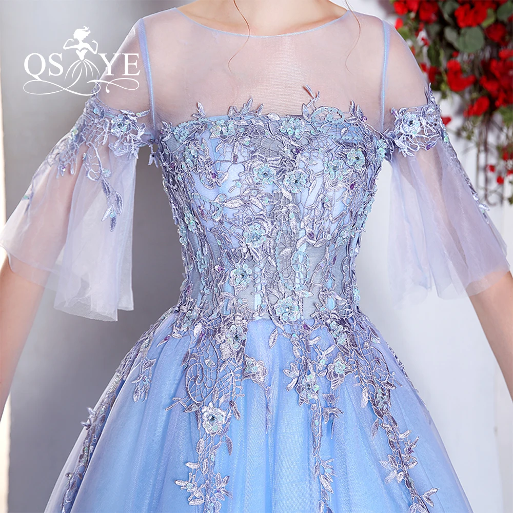 Новое Пышное Бальное платье для выпускного из тюля платья 2018 Vestido De Fiesta Sheer О-образным вырезом Половина рукава Кружева Формальное вечернее