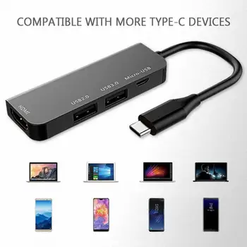 

ALLOYSEED 4 Ports HD Converter Aluminum Type-C to Micro USB USB 3.0 USB 2.0 HDMI HUB Adapter for Laptop Computer Smart Phone
